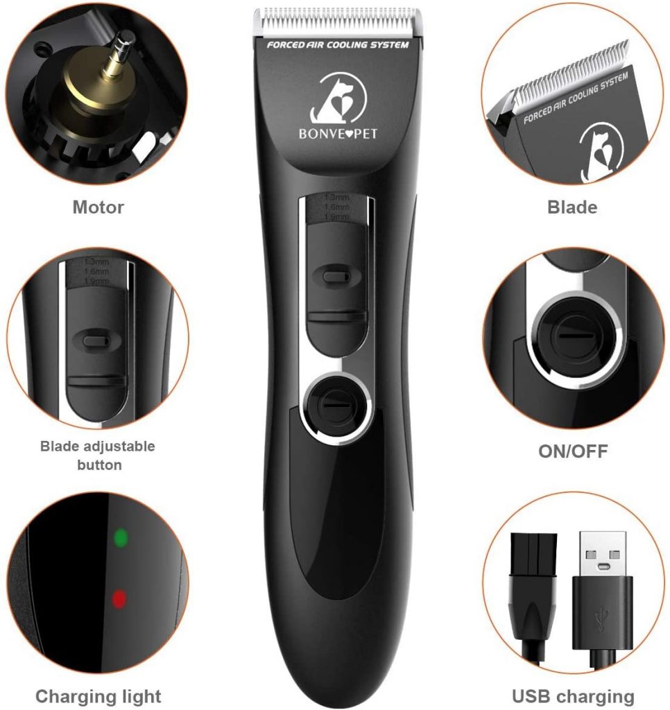 Bonve Pet Dog Clippers, Dog&Cat Grooming Kit Noiseless Cordless Dog
